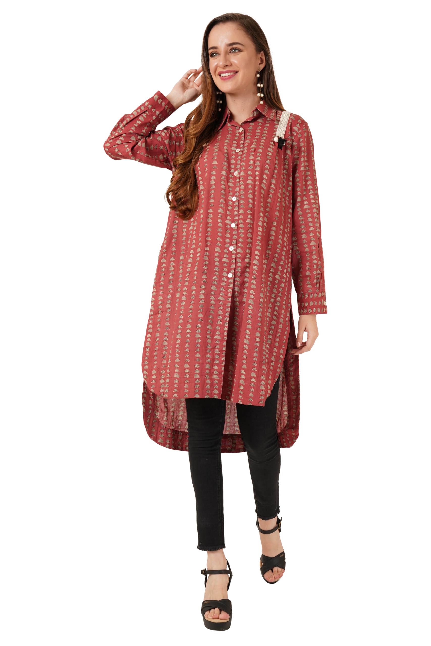 cotland fashions Abstract Printed Over Size Casual Long Line Shirt for Women-picture-25