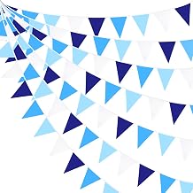 10M/32.8Ft Blue White Bunting Banner Party Decorations Fabric Pennant Triangle Flag Garland for Wedding Birthday Baby Shower Ahoy Anchor Nautical Pirate Under The Sea Christmas Winter Home Decoration
