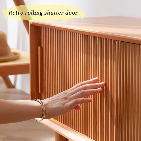 Shoe Storage Bench, Entryway Bench with Storage, Adjustable Shelf, Rolling Shutter Door Turning Rounded Corner Design, For Living Room, Balcony, Living Room(Brown,39.3in/100cm)