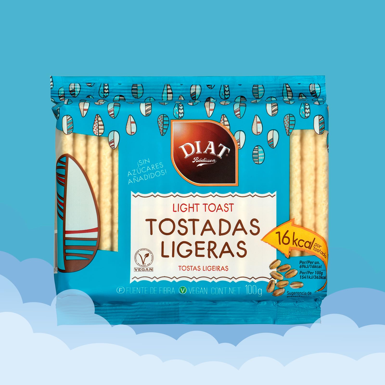 DIAT Radisson - Tostadas Ligeras | Tostadas Veganas | Fuente de Fibra | Bajo Contenido en Grasa | Sin Azúcar Añadido | Apto para Dietas de Control de Peso