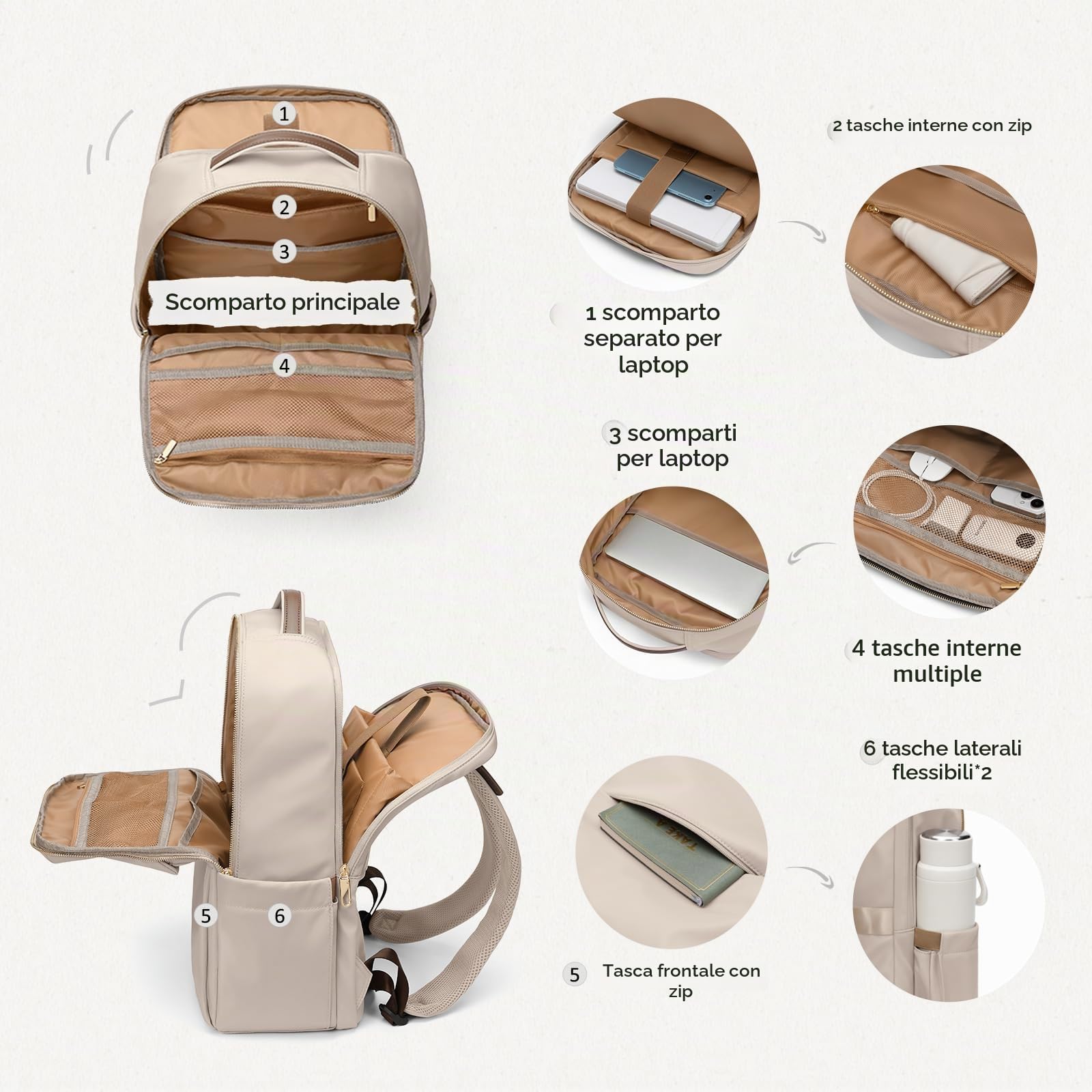 GOLF SUPAGS Zaino Porta PC Donna da 15.6 Pollici, Zaino Antifurto Donna Lavoro, Zainos Casual Daypacks per Università, Viaggi, Lavoro, Scuola