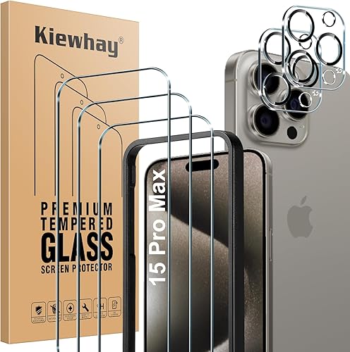 Tempered Glass Compatible with iPhone 15 Pro Max Screen Protector 6.7'', 3 Pcs Screen Protector + 2 Pcs Camera Lens Protector, Not for iPhone 15