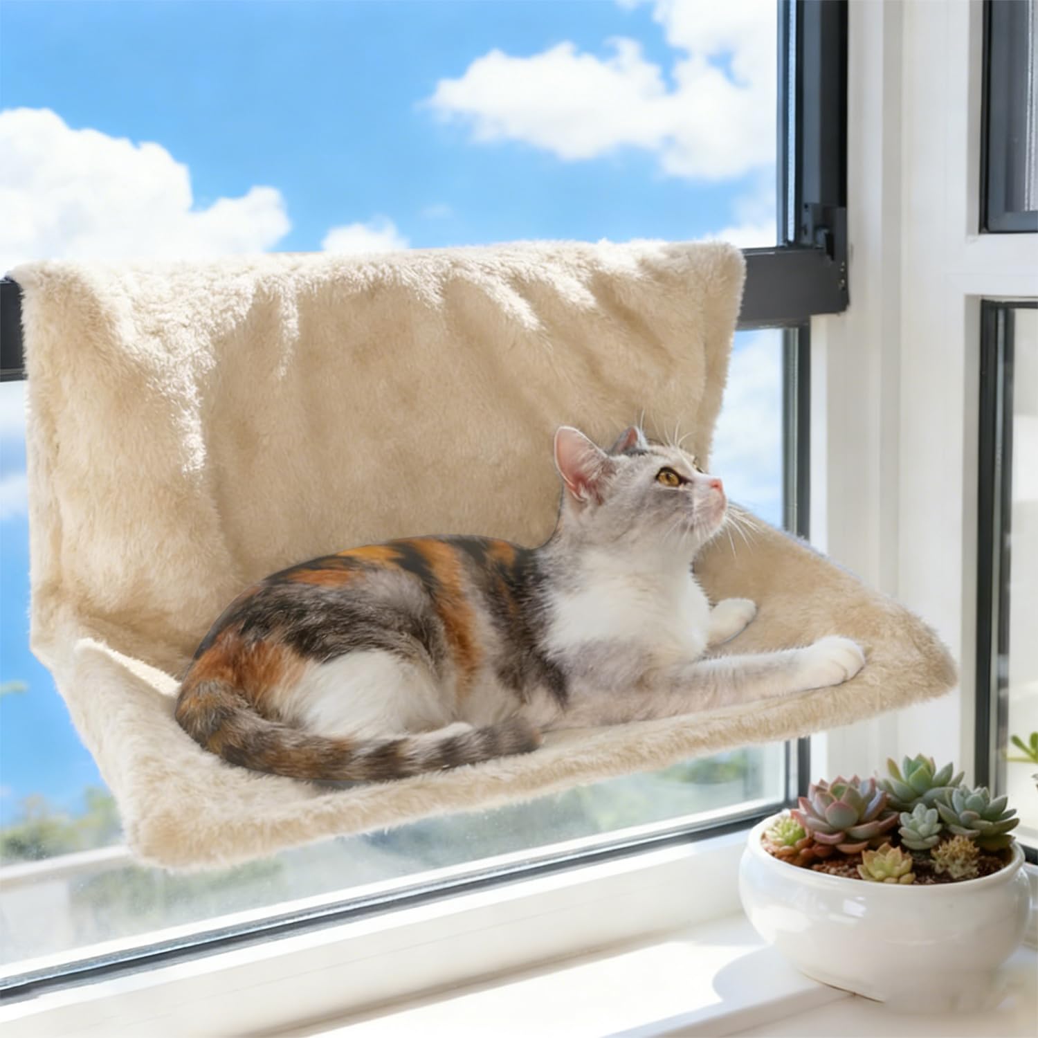 Cuccia per gatti Heizun, letto per radiatori per gatti con morbido peluche, per riscaldamento e gatti, per tutti i comuni radiatori (beige)