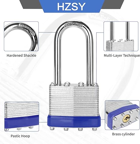 Miniatura 2 de Candados con llave similar, paquete de 6, cerradura con llave de acero laminado (1-916 pulgadas, 1.575 in), candados con la misma llave, grillete