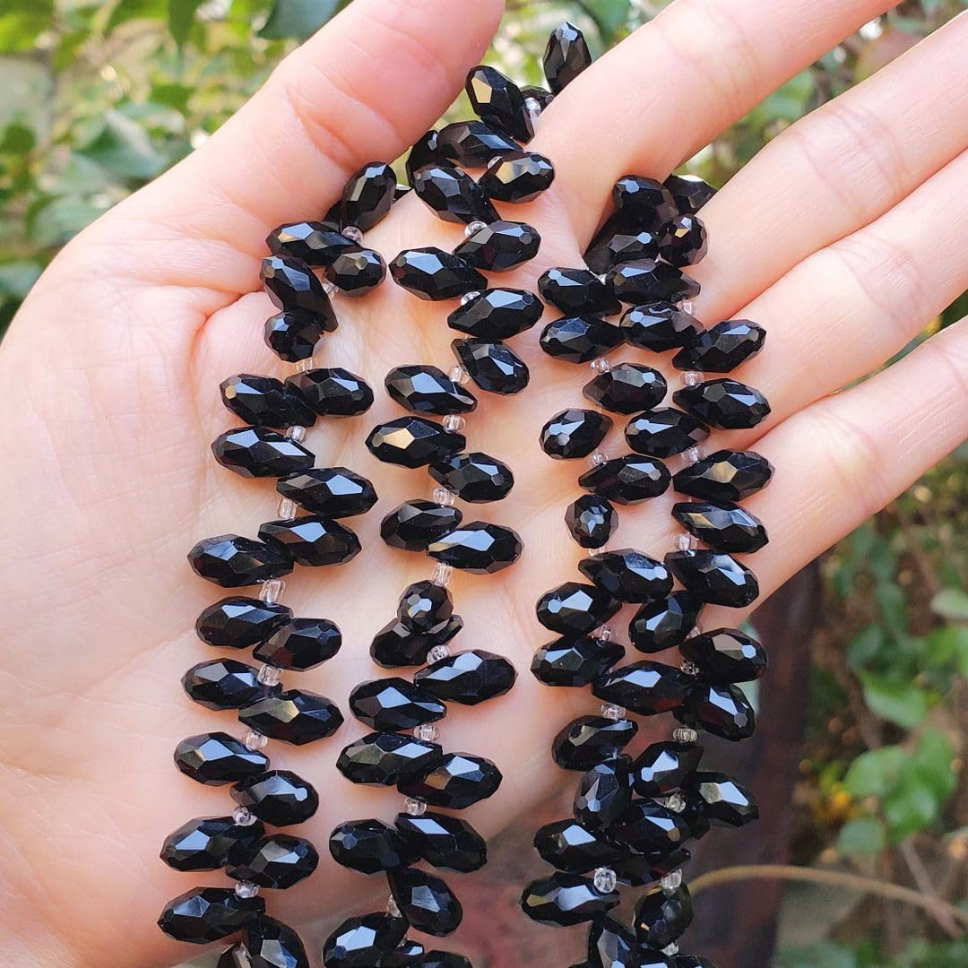 200pcs Czech 12mm Faceted Teardrop Briolette Crystal Glass Loose Beads Pendant Drop Spacer Bulk Jet Black for DIY Jewelry Making CCT2-23 - Image 2