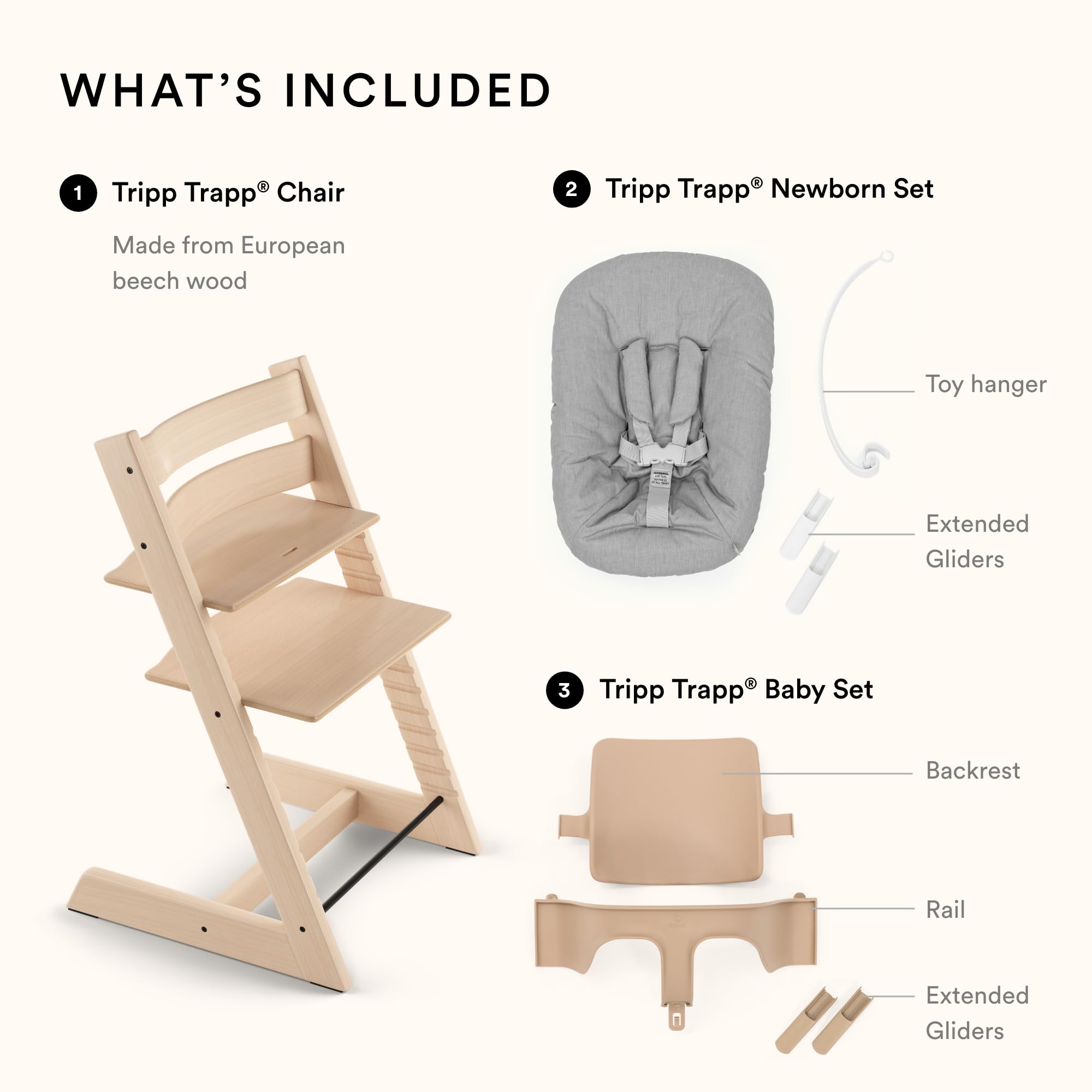 Stokke, seggiolone Tripp Trapp, nero (include sedia + baby set 2) con set Newborn - Design sicuro, regolabile ed ergonomico