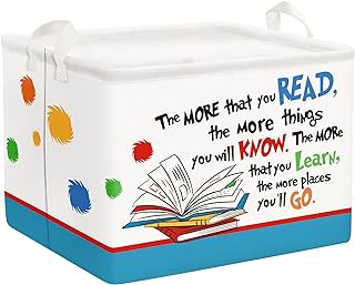 Clastyle Collapsible Back to School Reading Book Storage Basket Dr Quotes Book Organizer for Nursery Room Classroom Library Rectangle Kindergarten Daycare Clothes Toys Storage Bin