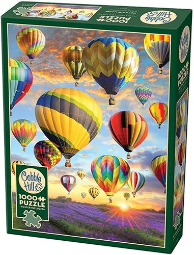 Cobble Hill - Rompecabezas de 1000 piezas, globos de aire caliente, póster de muestra incluido