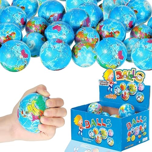 Paquete de 24 minibolas de espuma suave con forma de globo, juguete de 2.5 pulgadas, juguete de mundo exprimible para aliviar el estrés, novedades