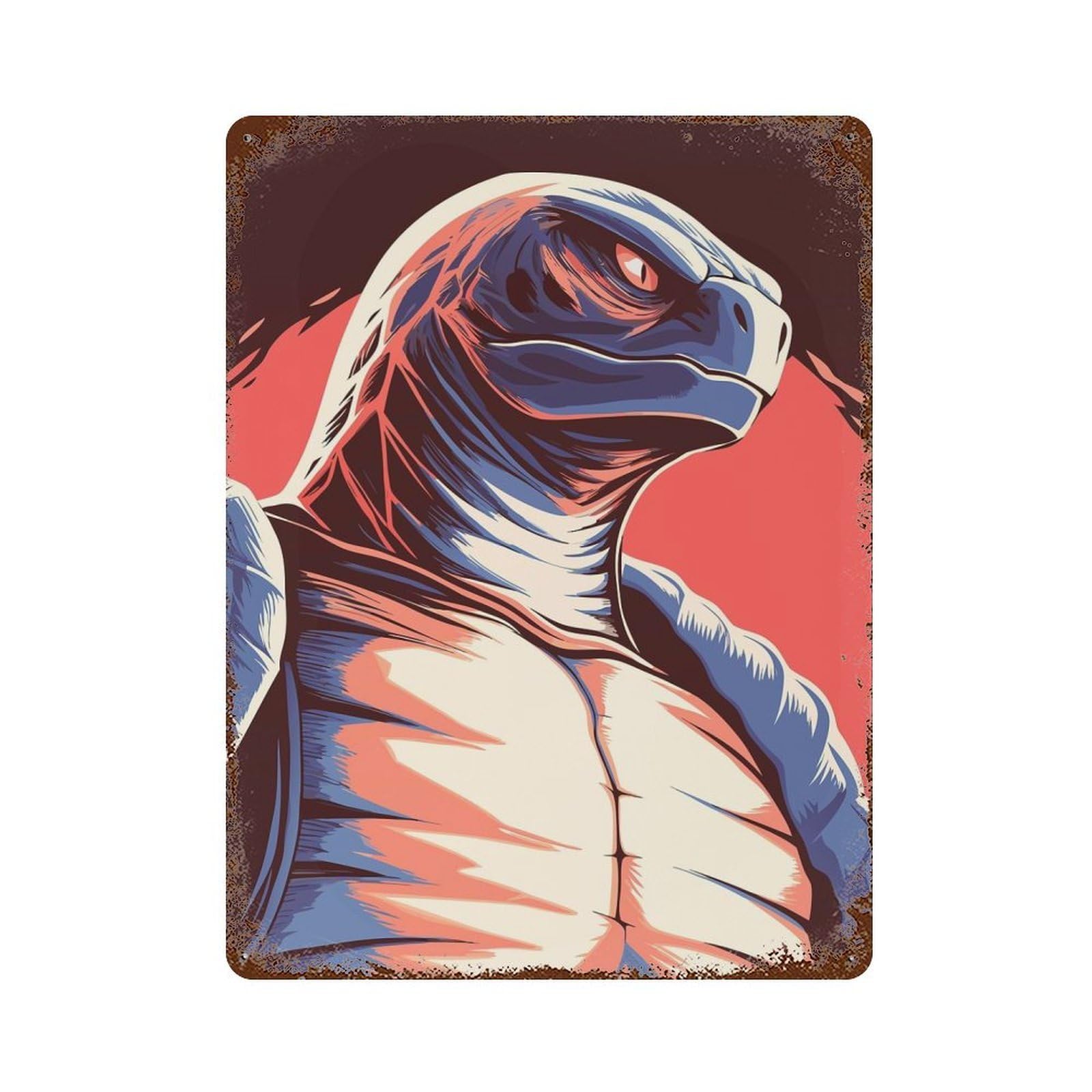 Stylized Turtle Illustration Vintage Metal Tin Sign 15.7"x11.8", for Garage, Bar And Workshop Decor, Old School Wall Decor