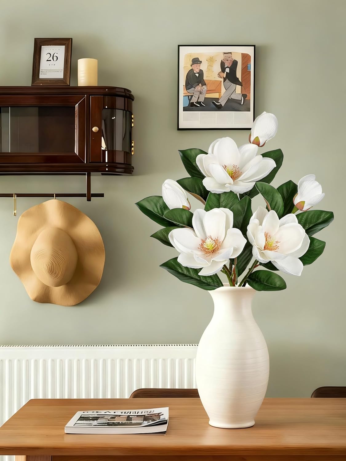 3 Stems Artificial Magnolia Flowers, Real Touch 29 inch Faux White Magnolia Flower Long Stem for Home Office Wedding Floral Arrangement Table Centerpiece Decor - Image 2