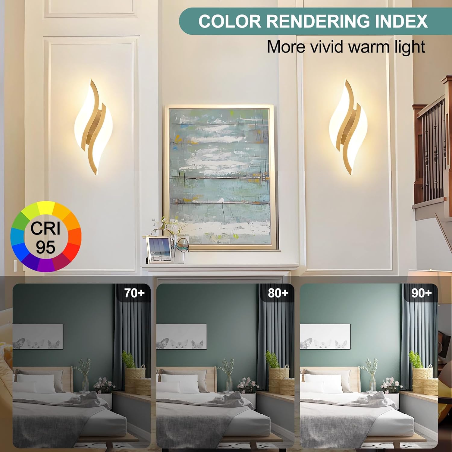 CANEOE Modern LED Wall Sconce 6000K Black Indoor Wall Light Fixtures Acrylic Wall Sconce Lighting for Living Room Bedroom Bedside Bathroom Hallway Stairway Wall Lamp (Gold, 2 Packs, 3000K)