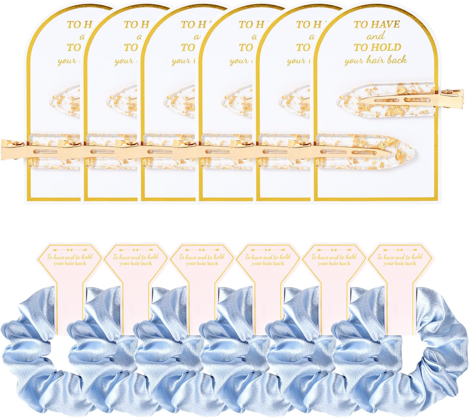 12 PCS Silk Satin Soft Blue Hair Accessories - Bridesmaid Proposal Favors with Hair Clips, Scrunchies, and Bridal Shower Gifts for Women and Girls