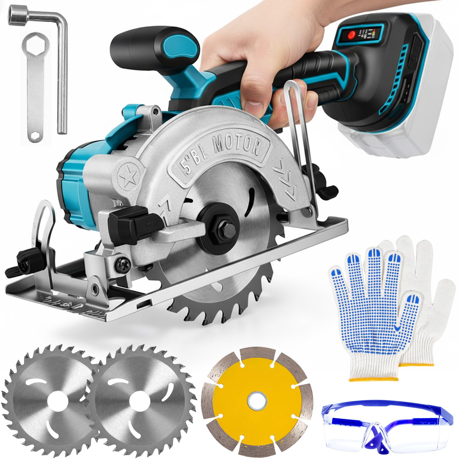 Cordless Circular Saw Compatible with Makita 18V Battery, Brushless 6500 RPM Mini Circular Saw with 2 Blades (125mm), 0-45° Bevel & 0-45mm Depth Cut, for Wood, Plastic, Thin Metal (Without Battery)