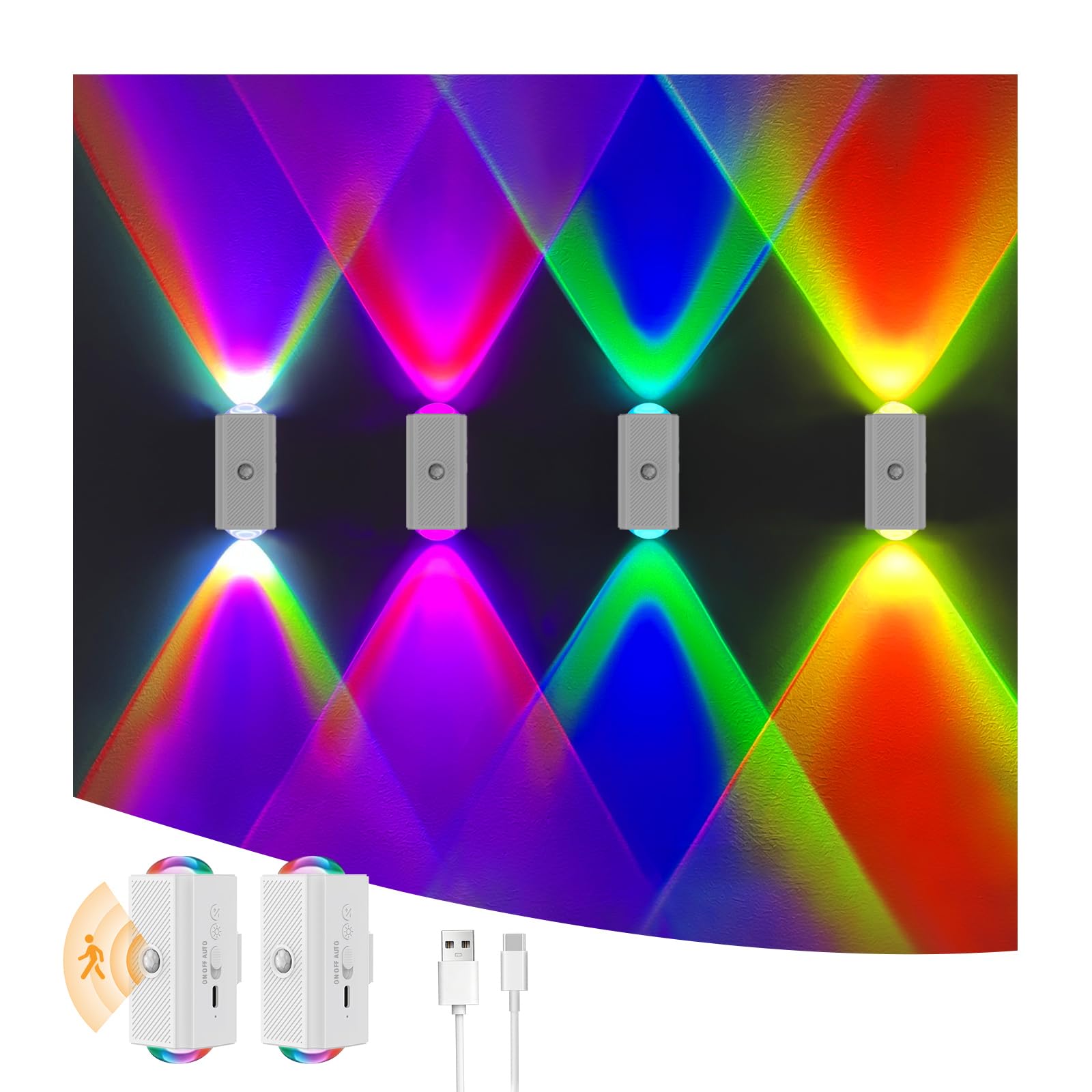 easuntec Nachtlicht mit Bewegungssensor, wiederaufladbar, Farbwechsel, 8 Farben, Sonnenuntergang-Projektorlampe, magnetisch, zum Aufkleben, kabellose Sonnenuntergangslampe für Raumdekoration
