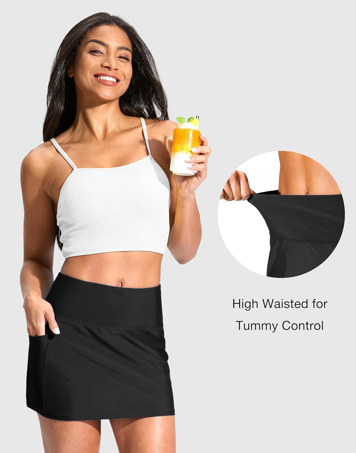 Soothfeel Women's 14" Swim Skirt with Pockets High Waisted Tummy Control Bathing Suit Swimsuit Skirt Modest Tankini Bottoms - Image 4