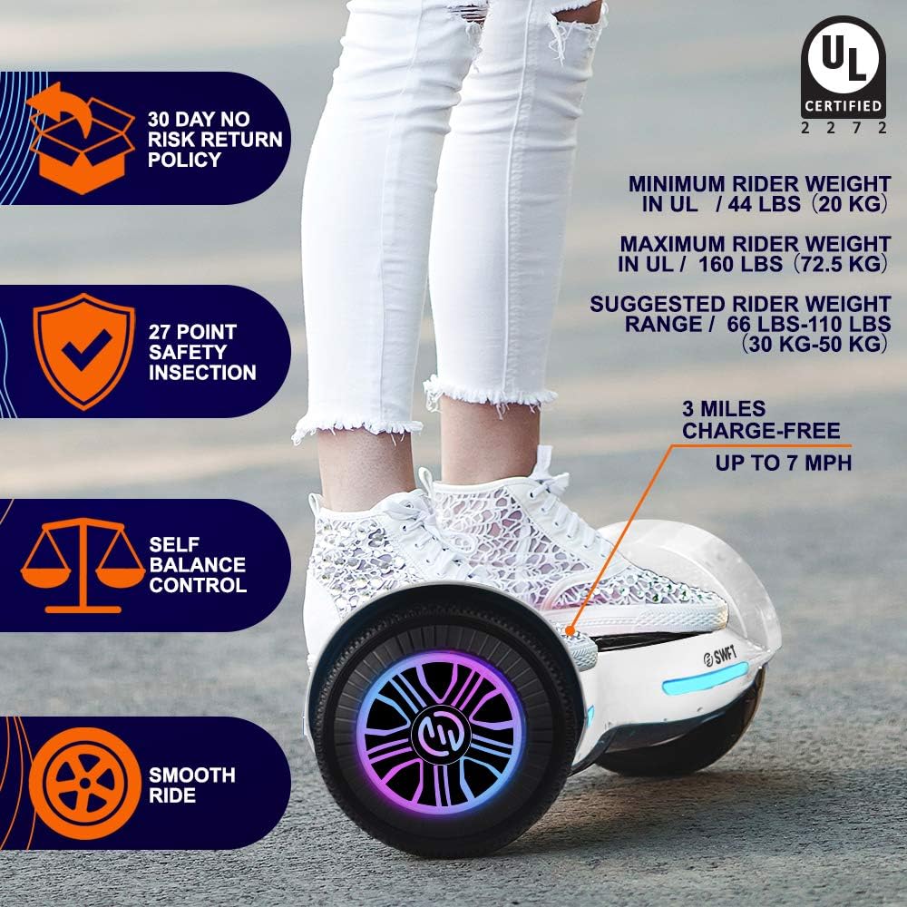 Bеѕt Dеаl Prоduсt RIDE SWFT Blaze Hoverboard Self Balancing Scooter, UL Certified, Up to 3 Miles on a Single Charge, Front-Facing LED Lights, 6.5 Wheels, 6 Unique Color Choices