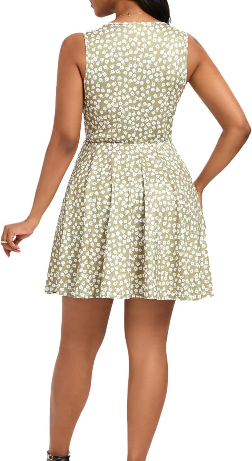 Sexy Floral Sundress for Beach Wide Shoulder Straps V-Neck A Line with Slimming Waist Casual Dress for Daily Wear - Image 3