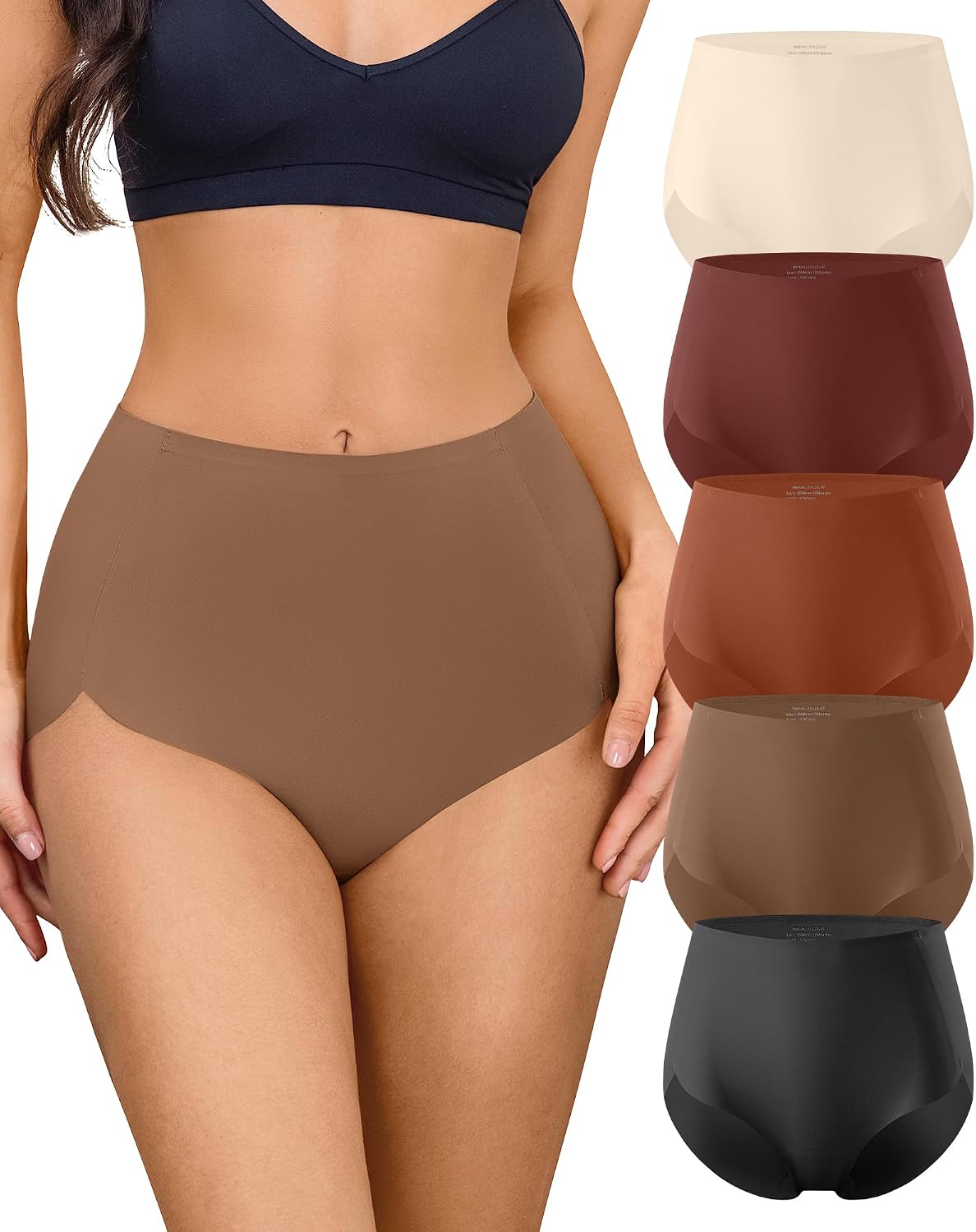 5 Pack Seamless Underwear for Women High Waisted Postpartum Underwear Full Coverage No Show Breathable Stretchy Briefs