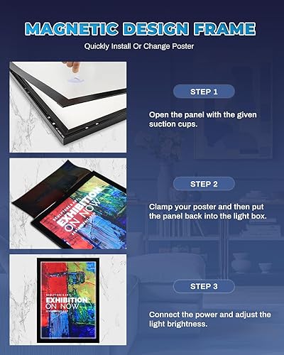 Miniatura 7 de Marco de póster de película LED de 24 x 36 pulgadas, marco de fotos LED, soporte para letrero de exhibición en negro, montaje en pared, perfil de