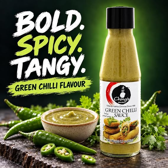 Chings Secret Green Chilli Sauce 190g (Pack of 2) | Spicy & Tangy Indo-Chinese Chilli Sauce | Ideal for Noodles, Fried Rice, Stir-Fries, Momos, Spring Rolls, Marinades & Dipping | 380g Total