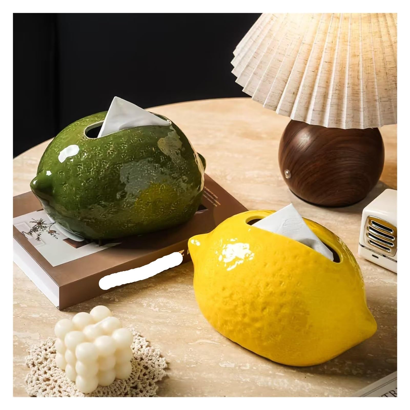 Kosmetiktuch-Spenderbox Kreativer dekorativer zitronenförmiger Keramik-Taschentuchbox-Halter, Moderne Heimdekoration Must-Haves für die Wohnung(Yellow)