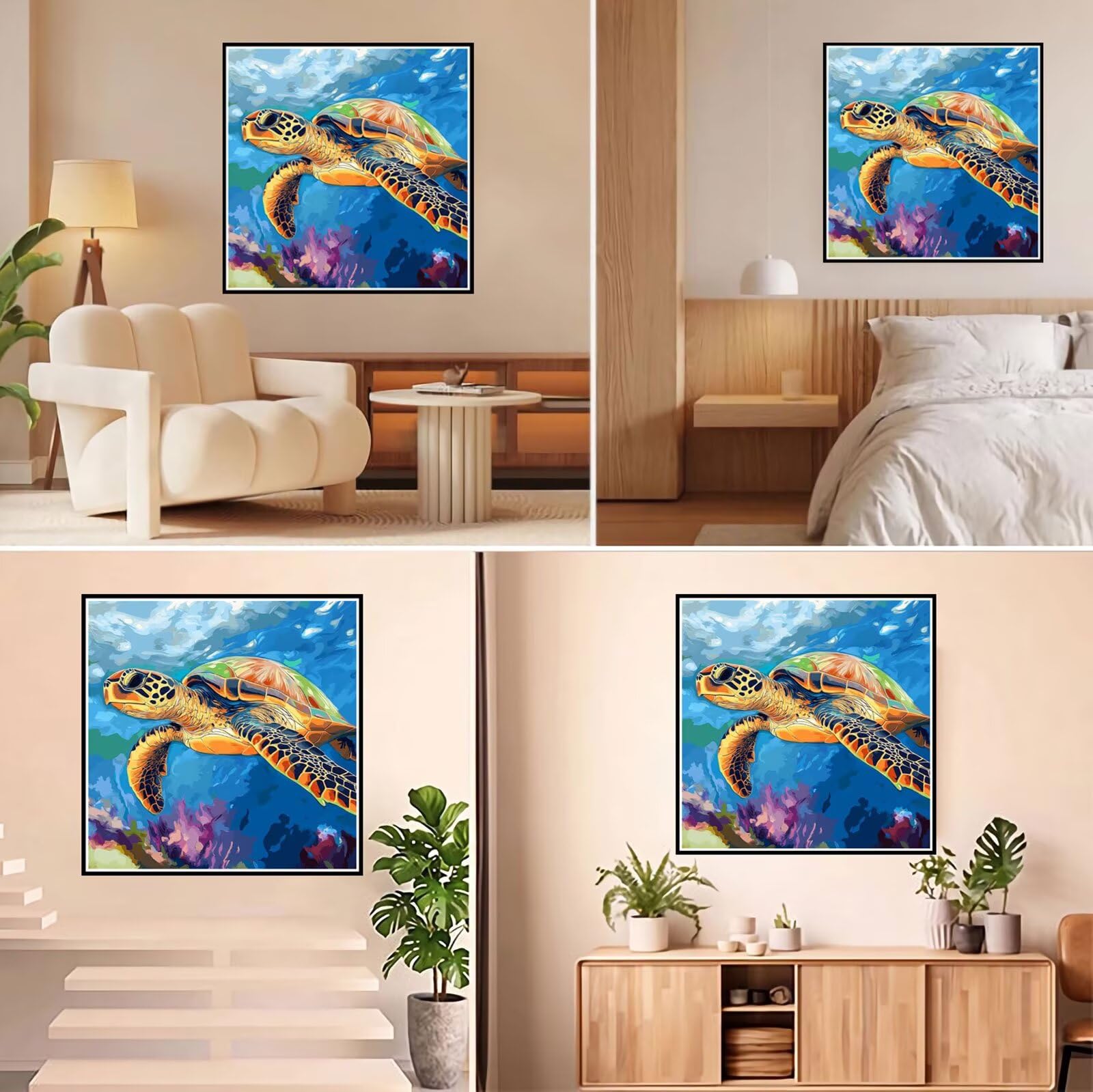 Broderie Diamant Kit Complet 5D, Abstrait Diamond Painting Adulte Plein Foret, Peinture Diamant pour Enfant Débutant, Loisirs Créatifs de Détente et Décoration Maison, Tortue de mer 90x90cm FX#35