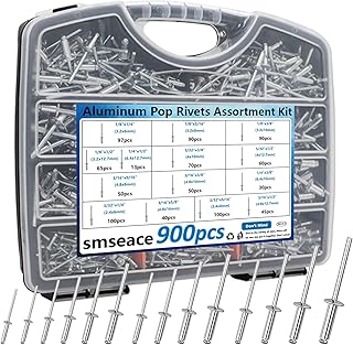 smseace 900Pcs Pop Rivets Assortment Kit Packed in Handheld Box 14-Sizes (3/32 inch1/8 inch5/32 inch3/16 inch1/4 inch) Assorted Blind Rivets for Metal,Furniture,Automotive,Instrument