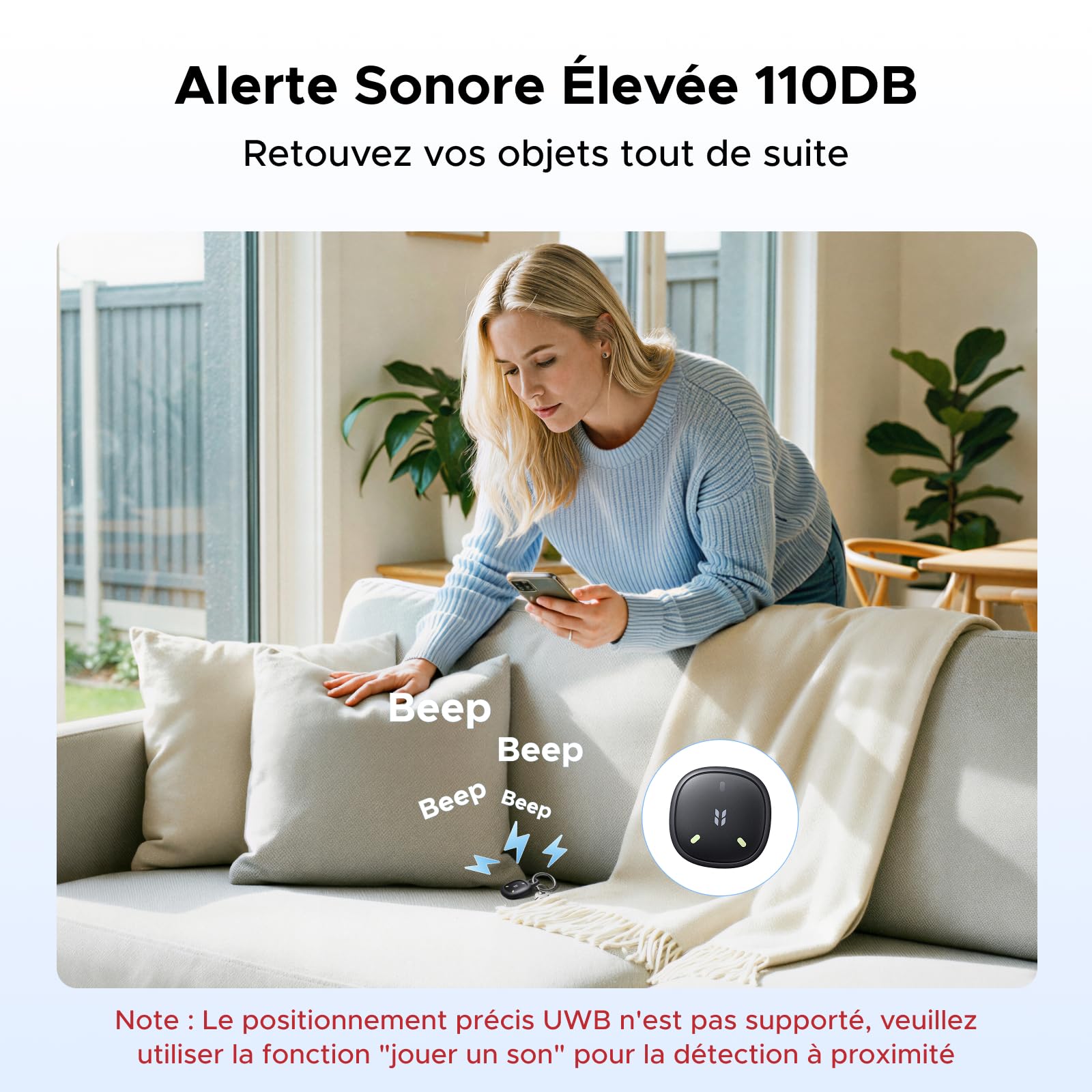 UGREEN FineTrack Mini 2 Finder Tag 110dB Fluorescence IP68 Traceur Fonctionne avec Find My iOS Uniquement 7 Ans Batterie Localisateur d'Objets Bluetooth pour Clés Portefeuilles Bagage Sacs Lot de 4