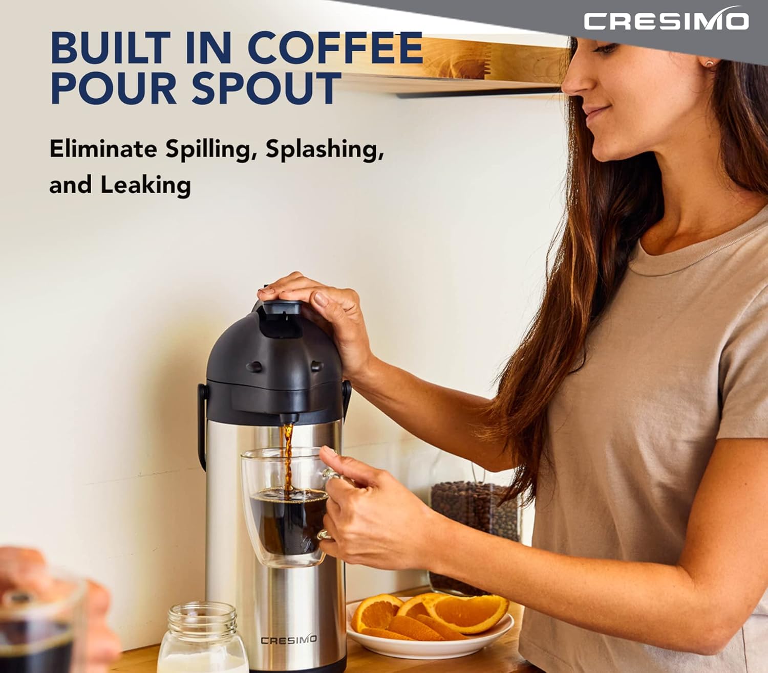 101 Oz Airpot Thermal Coffee Carafe - Insulated Stainless Steel Coffee Dispenser with Pump - Thermal Beverage Dispenser - Thermos Coffee Carafe for Keeping Hot Coffee & Tea Hot For 12 Hours - Cresimo: Home & Kitchen