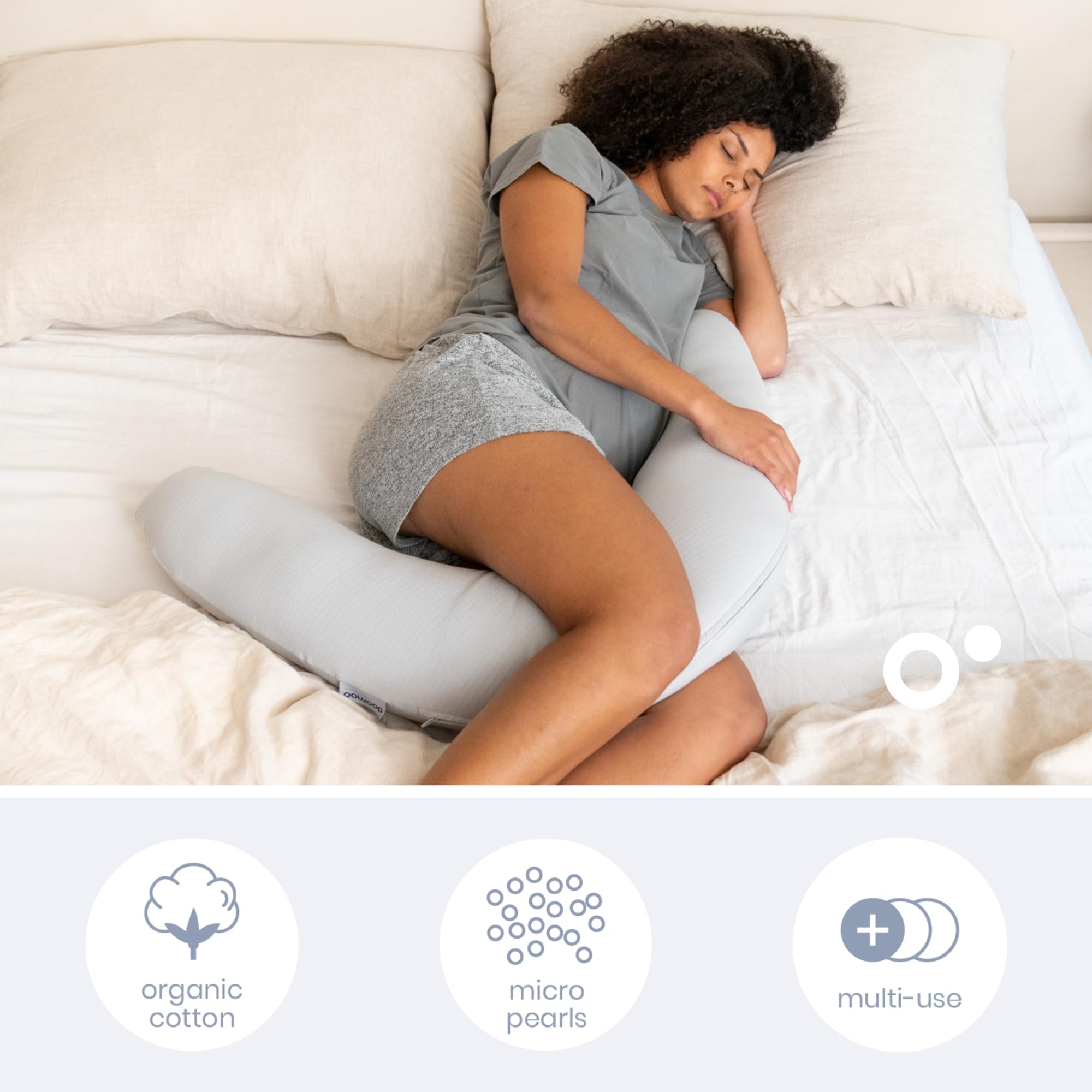 doomoo Coussin de Grossesse & d'allaitement 2 en 1 Twisty - Ultra Confort - Remplissage Microbilles Ultra-Fines - Silencieux - Made in Europe - Certifié Oeko-TEX et Bio, Pearl Grey