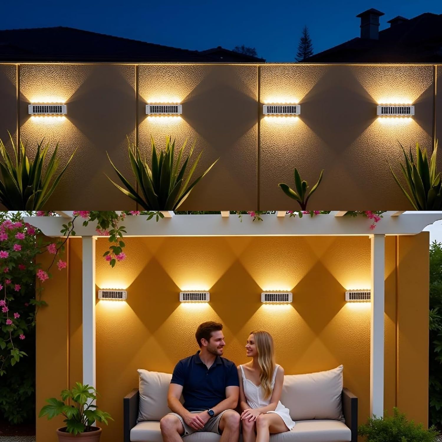 ASLIDECOR Solar Lights Up Down 4 Pack, Waterproof Led Fence Lighting,Warm White Solar Deck Light for Outside House Yard Patio Porch (Cool White)