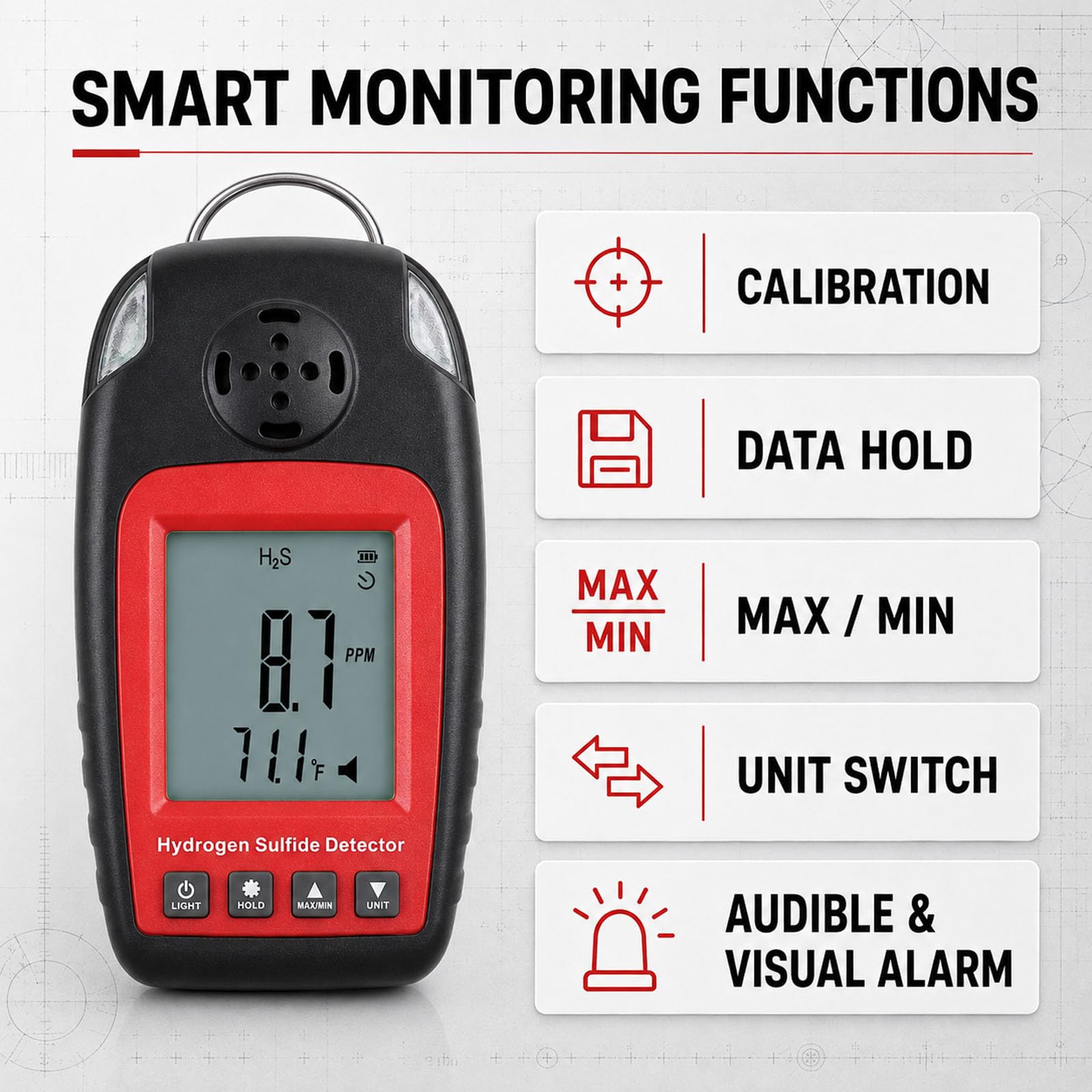 Detector de Sulfuro de Hidrógeno Detectores de Gas Y Alarmas Electroquímico h2s H₂S Monitor Medidor Sensor Alarma de Envenenamiento Pantalla LCD Retroiluminación