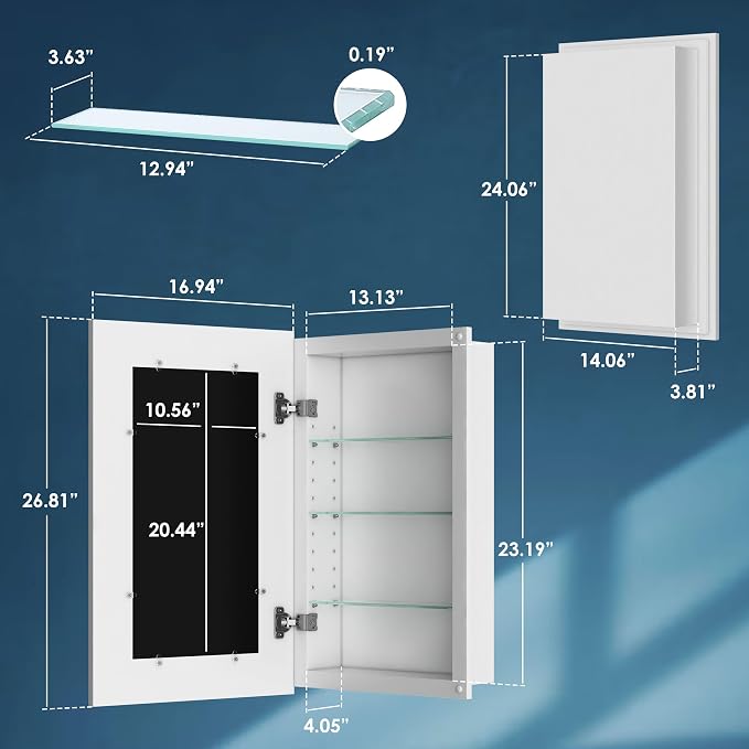 Botiquín Empotrado Blanco para Baño 17x27 in miniatura 2