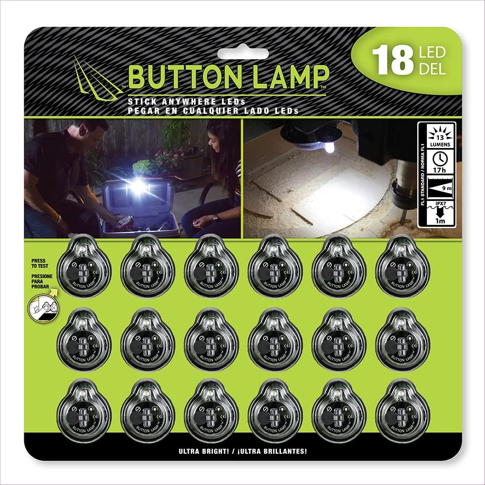 Father's Day Gift for Dad Button LAMP Adhesive LEDs Light Package - Lightweight, Ultra Small, Ultra Bright LED Utility Lights - 18 Pack (BL-7776),Black