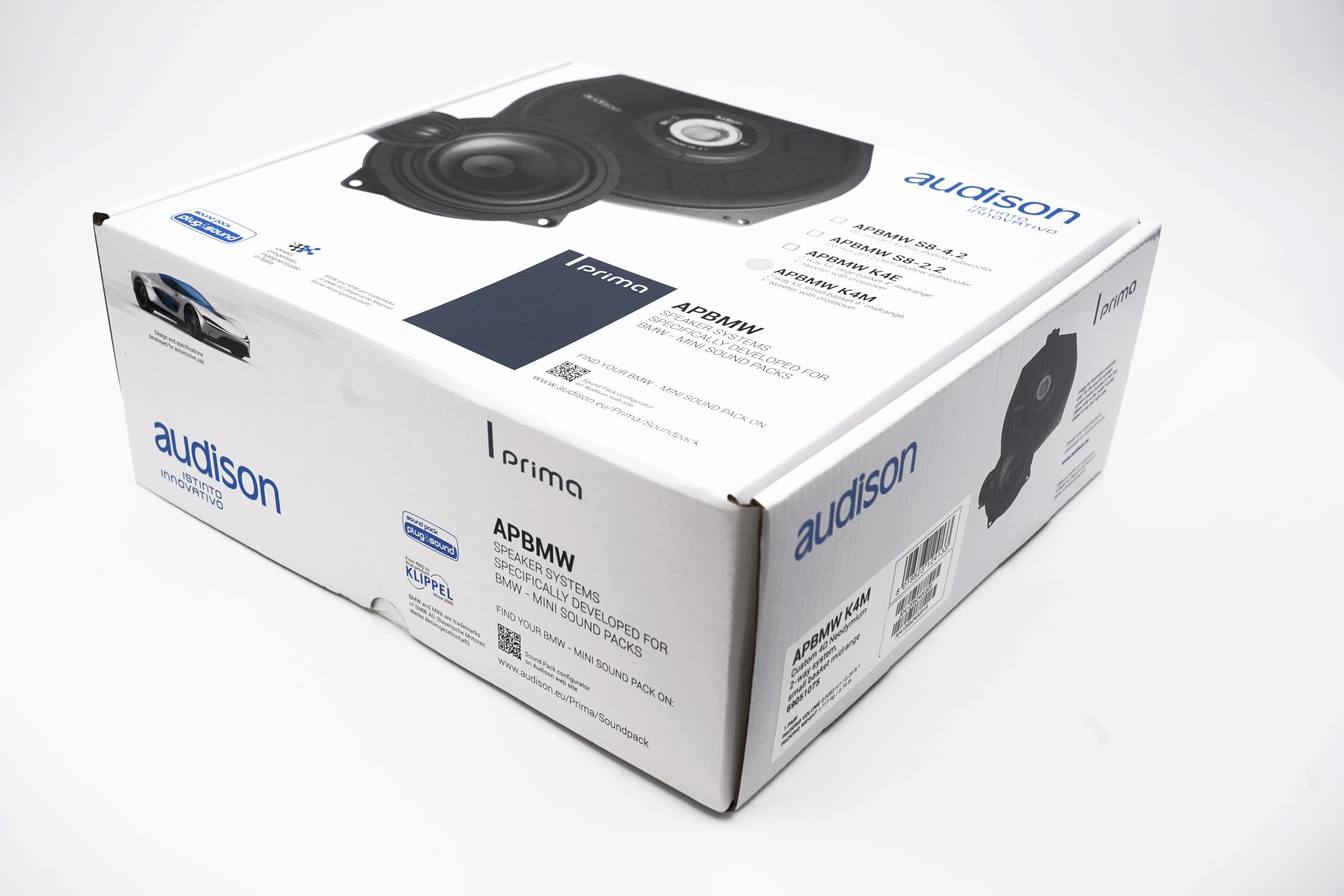 Audison APBMW K4M – Sistema audio a 2 vie specifico per BMW e Mini, midrange da 100mm + tweeter + crossover, 100W Peak, small basket per montaggio diretto OEM