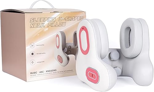 Miniatura 8 de Almohada de cuello para viaje en forma de U con auriculares Bluetooth, almohada de espuma viscoelástica para avión para soporte de cabeza, diseño