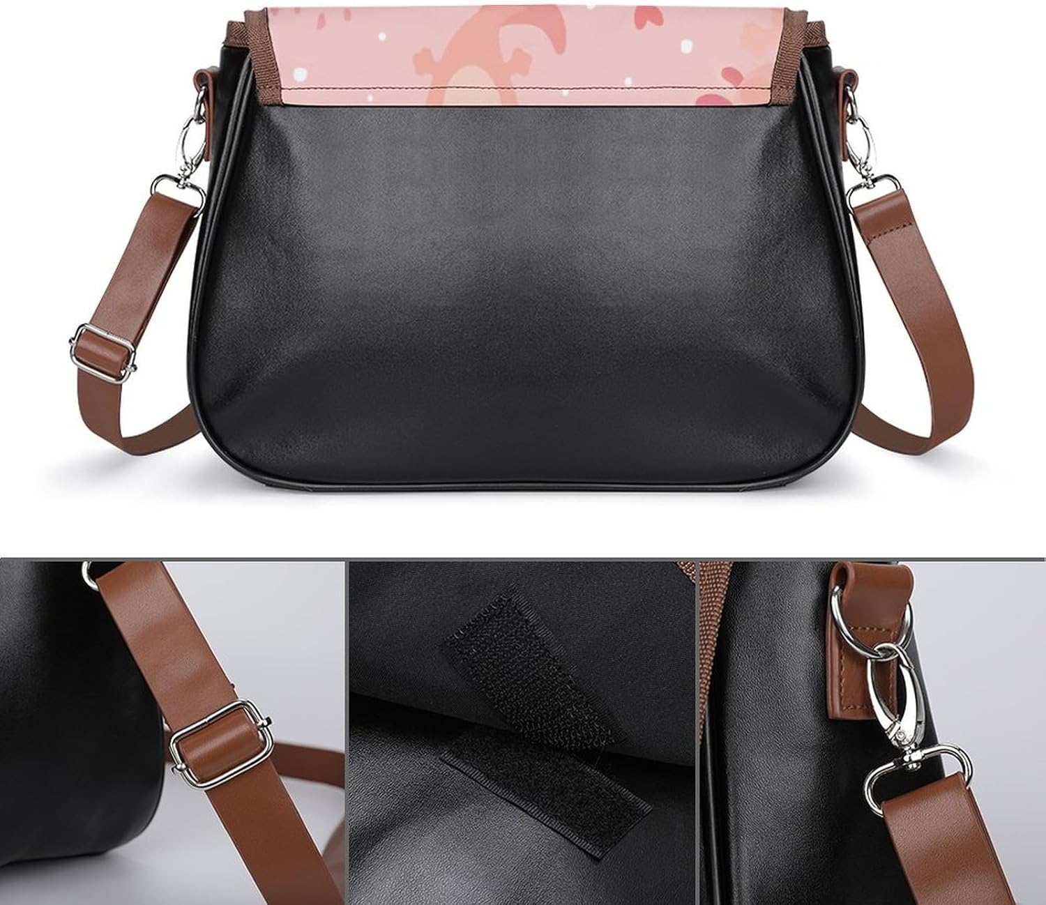 Axolotl KawaiiWomen's Faux Leather Crossbody Bag, Waterproof Wrinkle-Resistant Shoulder Bag with Detachable Strap, Large Capacity Casual Handbag, Fashion Daily Purse for Shopping Work Dating, Ideal Gi