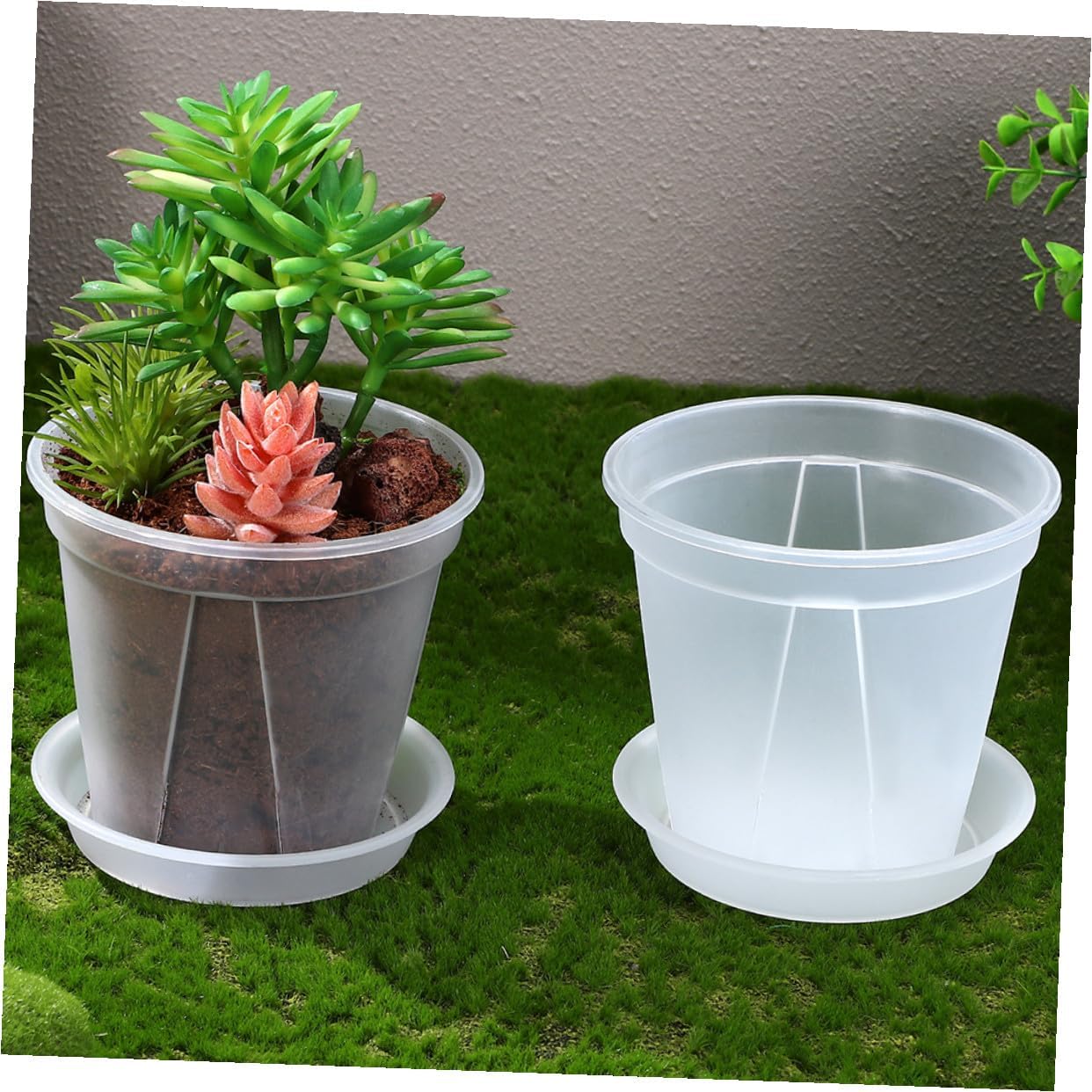 24pcs Plastic Orchid Planter Pots with Drainage Holes and Trays, Two Sizes (12x11x10.4cm 14.8x14x13cm), Indoor and Outdoor Nursery Pots for Succulent and Flower Seedlings