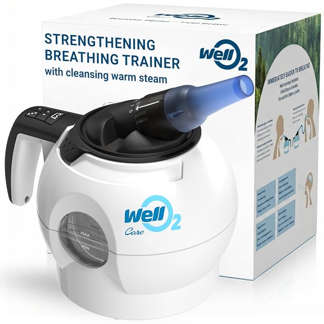 Breathing Trainer Unique Patented Warm Steam Adjustable Resistance Comfortable Breathing Routine App-Guided Sessions Complete Breath Trainer Set with