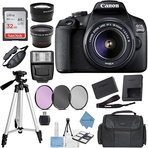 Canon EOS 2000D Rebel T7 Kit con lente EF-S 0.709-2.165 in f/3.5-5.6 III + paquete de accesorios + paño de ofertas TopKnotch