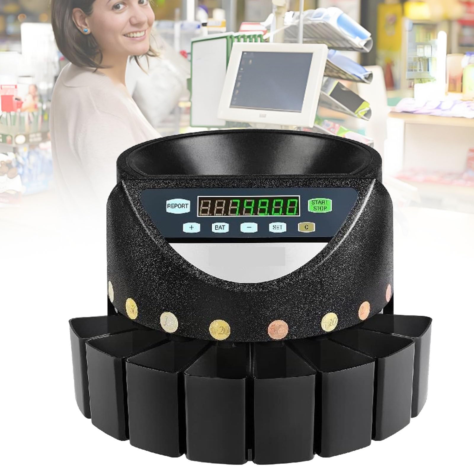 Macchina di conteggio automatica digitale, macchina elettrica professionale automatica con display a LED, 300 monete/min, macchina di conteggio ordinata, for il conteggio delle monete in sterline GBP/