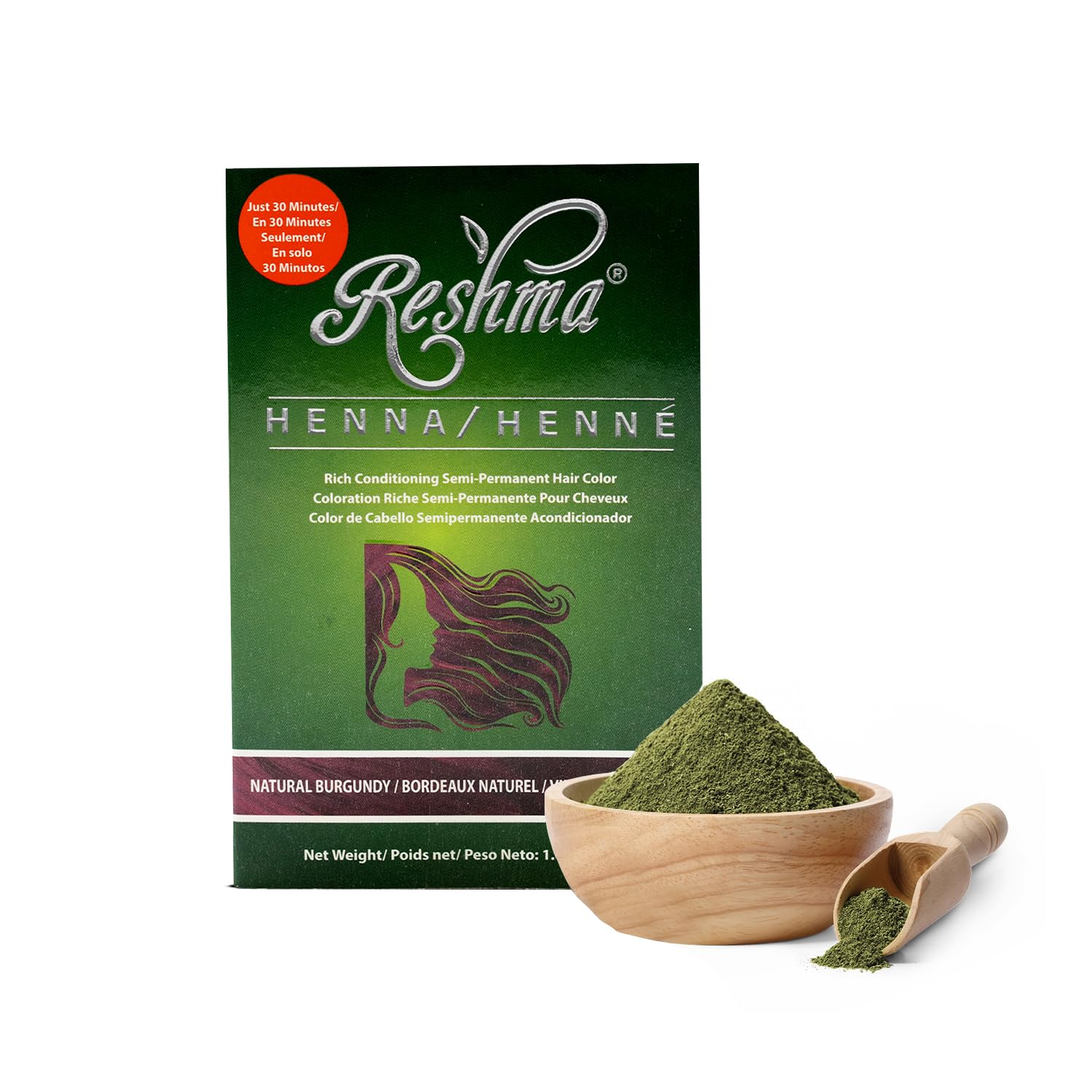 Reshma Beauty 30 Minute Henna Hair Color Infused with Organic Henna Lawsonia Inermis 100% Gray Coverage for Soft, Shiny Hair, Plant-Based Hair Dye—1.05 oz Pack of 1 (Burgundy)