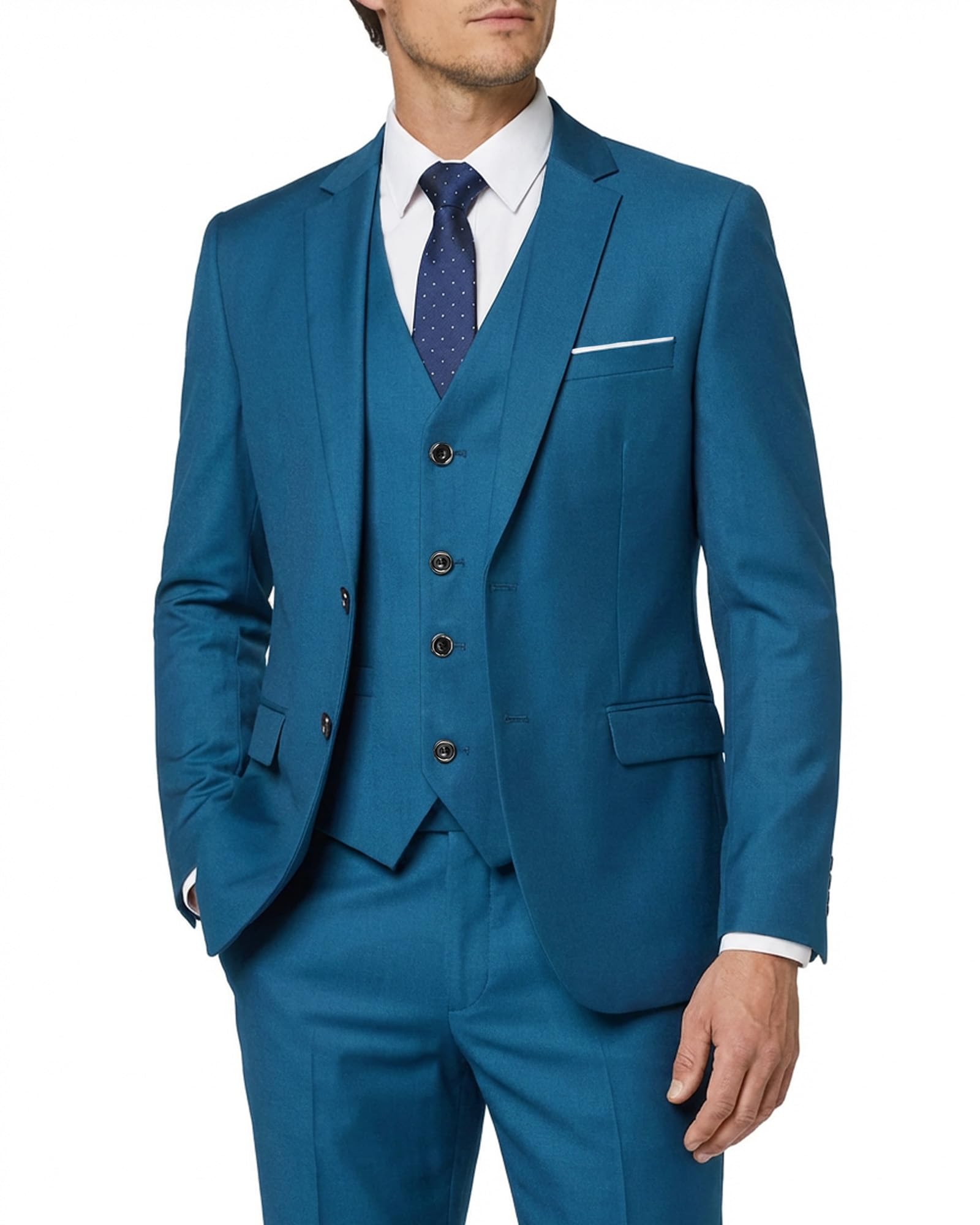 MY'S Men's 3 Piece Slim Fit Suit Set, 2 Button Blazer Jacket Vest Pants with Tie, Solid Wedding Dress Tux and Trousers