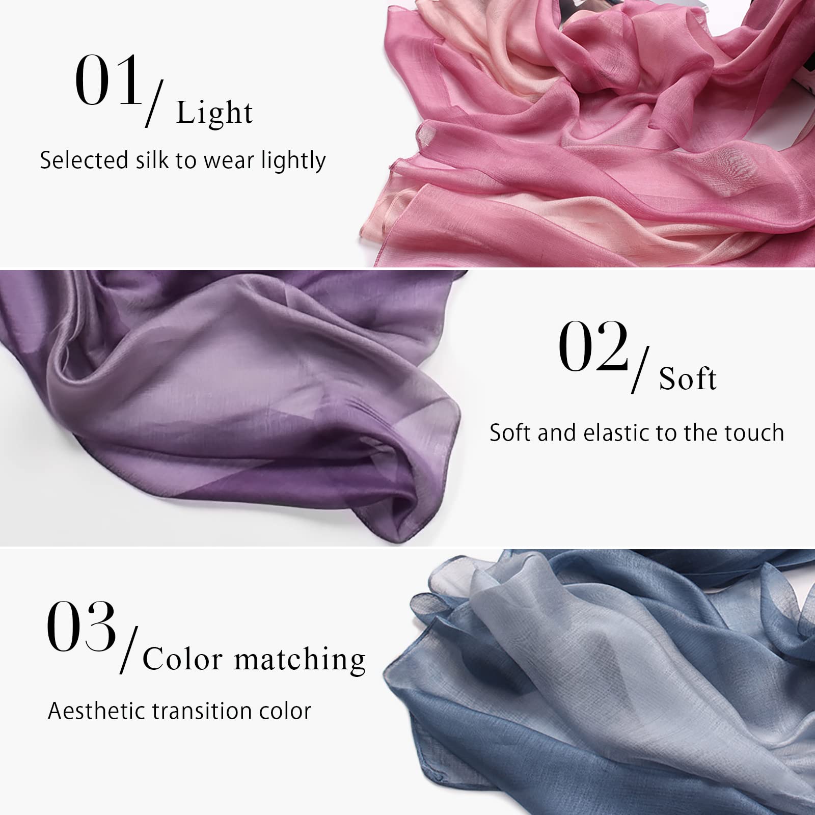 LumiSyne Femme Foulard En Soie Mélangée Dégradé De Couleurs Coton Lin Écharpe De Soie Mode Élégant Léger Doux Wraps Étole Châle De Plage Toute La Saison