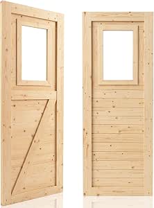 BreezeHug Western Hemlock Sauna Door 72" x 26" – Prehung Solid Wood with 20"x16" Window
