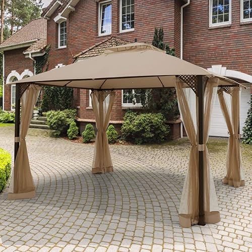 Miniatura 4 de Tangkula Gazebo de patio de 10 x 12 pies con red, cenador para exteriores con techo doble ventilado, paredes laterales de malla, gancho superior,