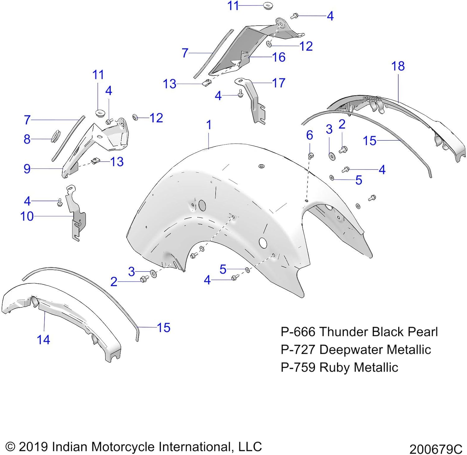 Indian Motorcycle CLOSEOUT-FENDER,UPPER,RH [FROM 12/2/2019], Genuine OEM Part 5457626-666, Qty 1