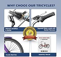 Vista 6 de Triciclos para adultos de 7 velocidades, bicicletas de 3 ruedas de 24/26 pulgadas, bicicletas de tres ruedas de crucero con canasta grande