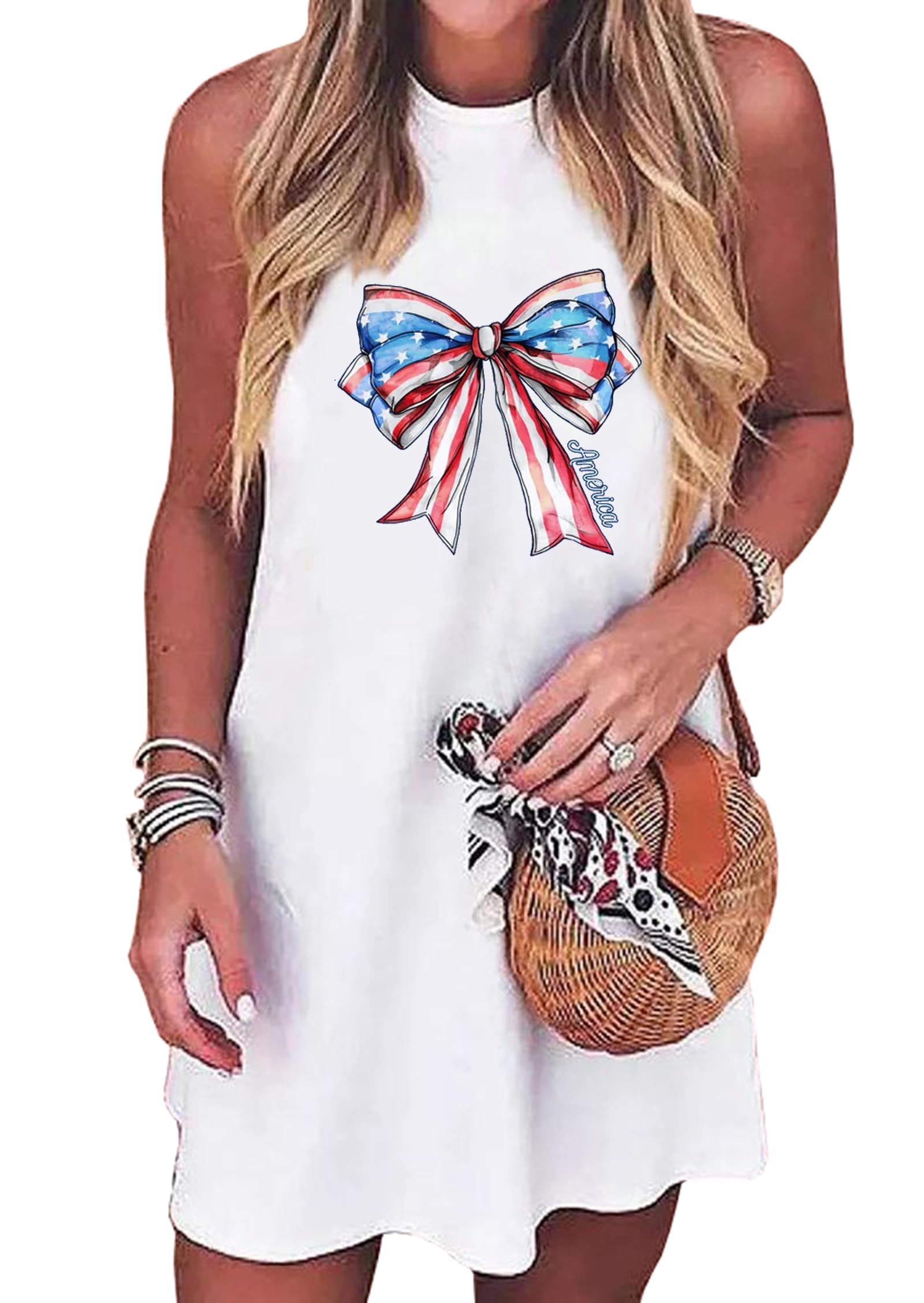 American Flag Tank Dress for Women 4th of July Patriotic Graphic Sleeveless Mini Dress Casual Vacation Short Dresses
